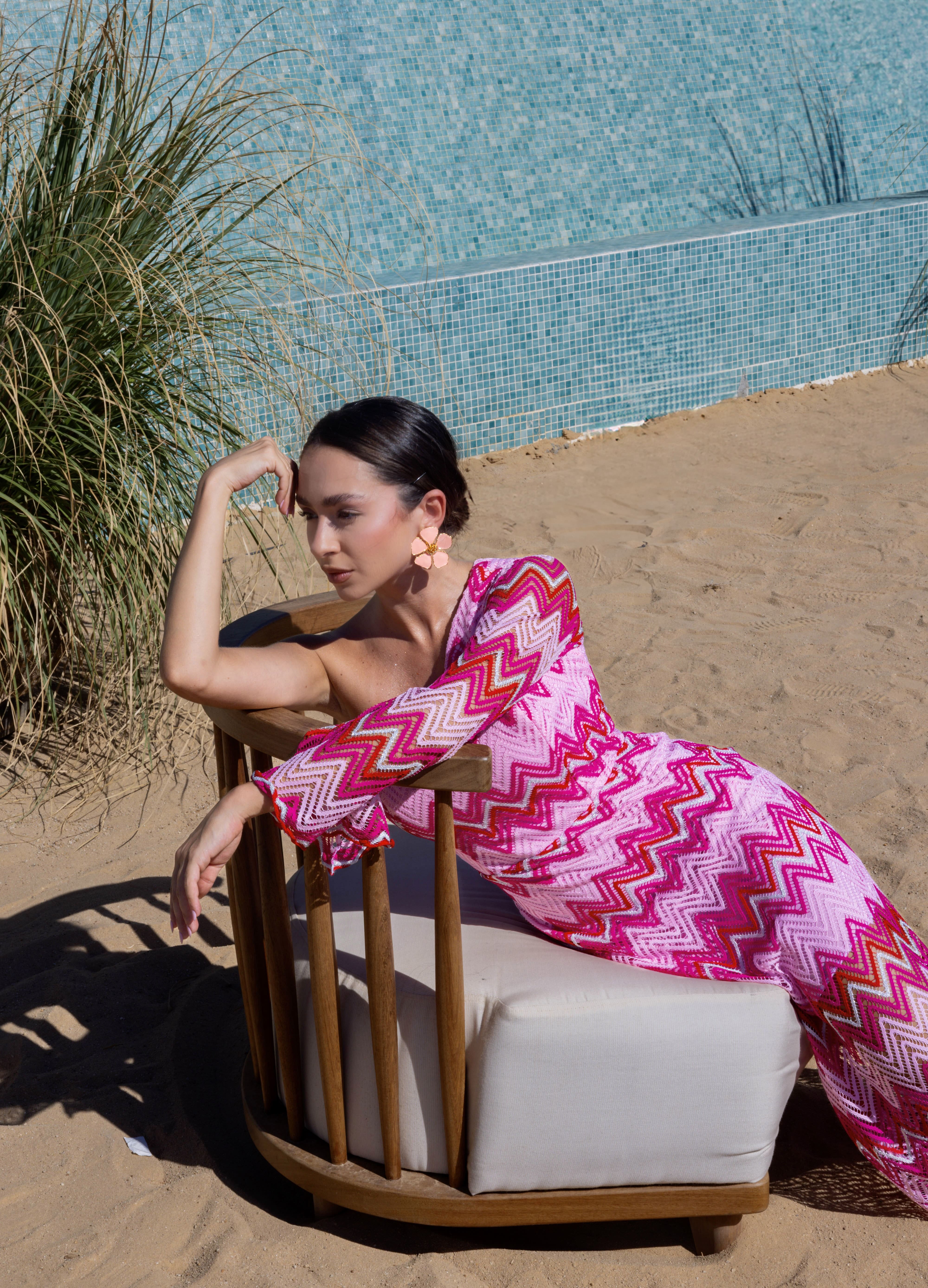 Coral Wave One-Shoulder Dress