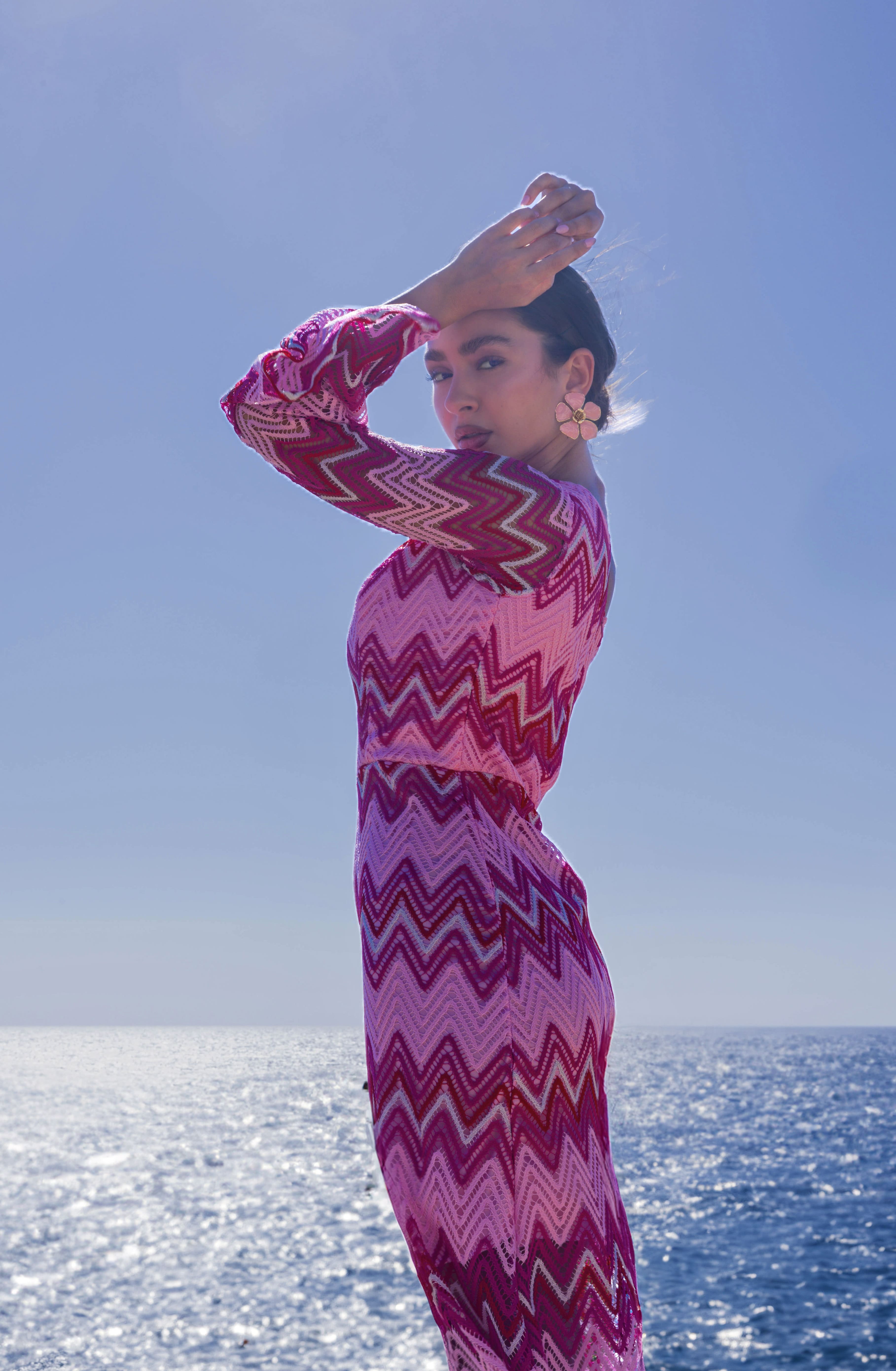 Coral Wave One-Shoulder Dress