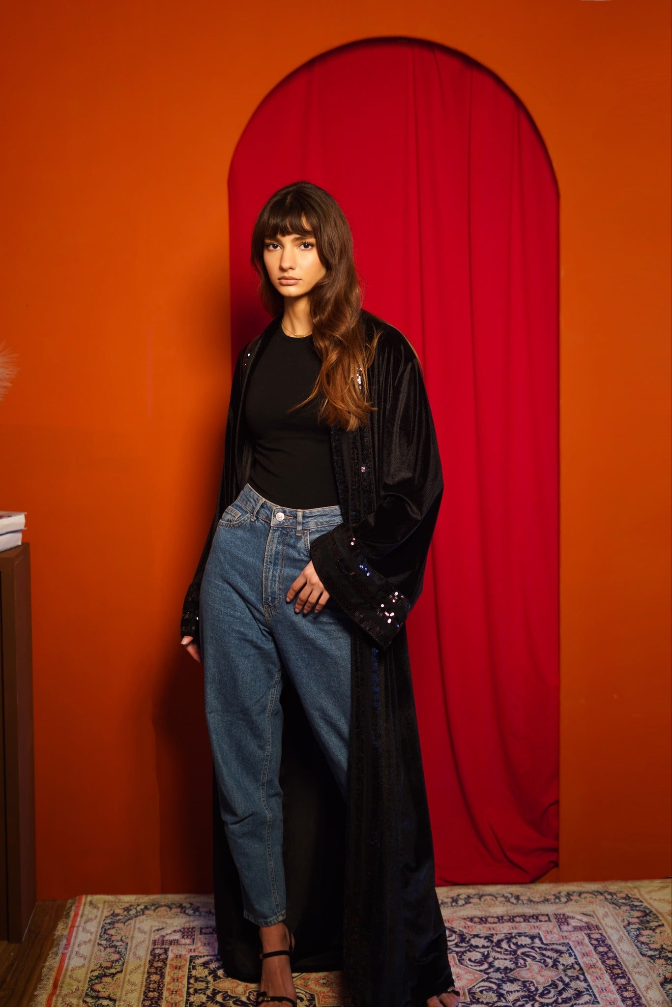 Black Velvet Sequin Abaya