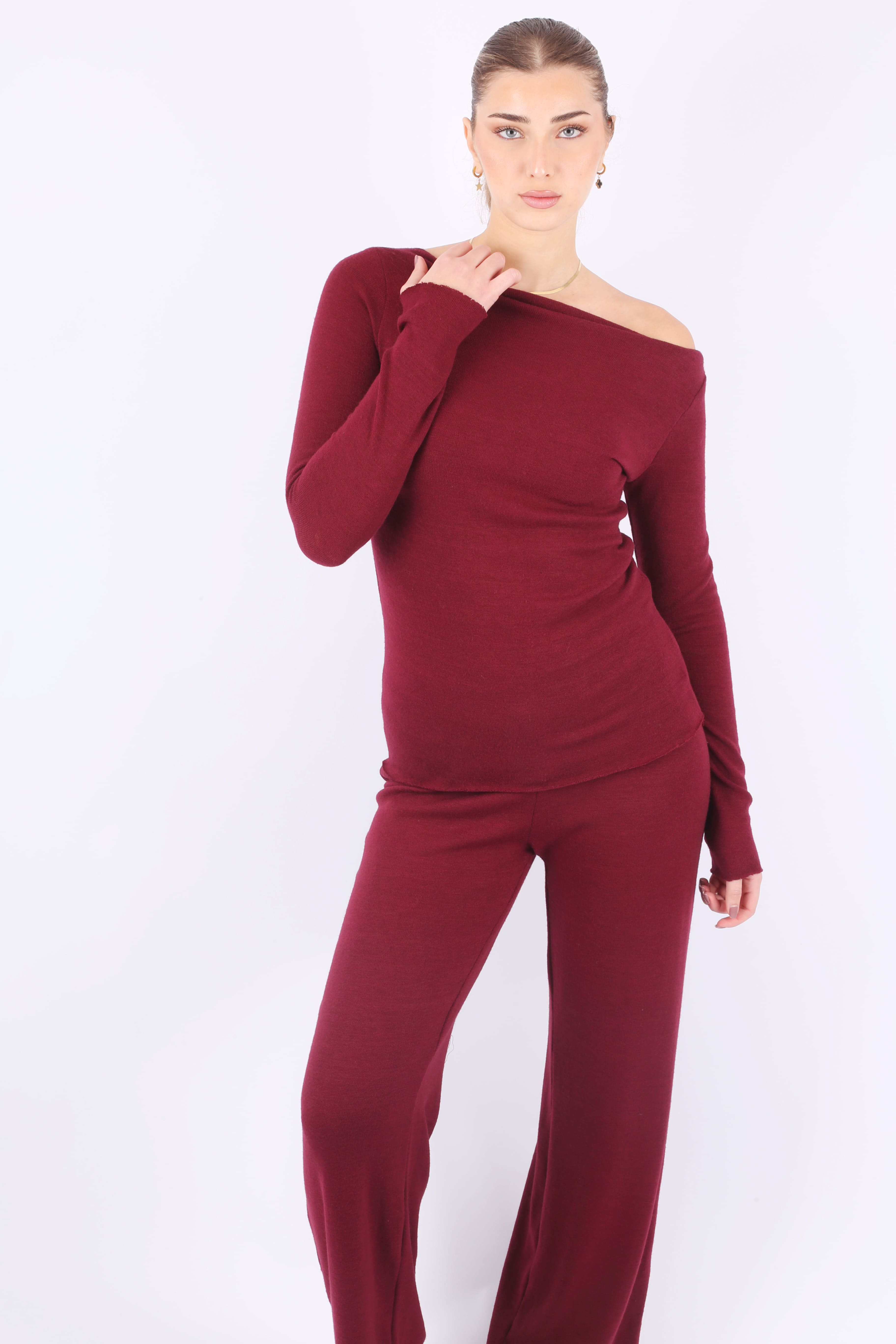 Wide-leg Burgundy Set
