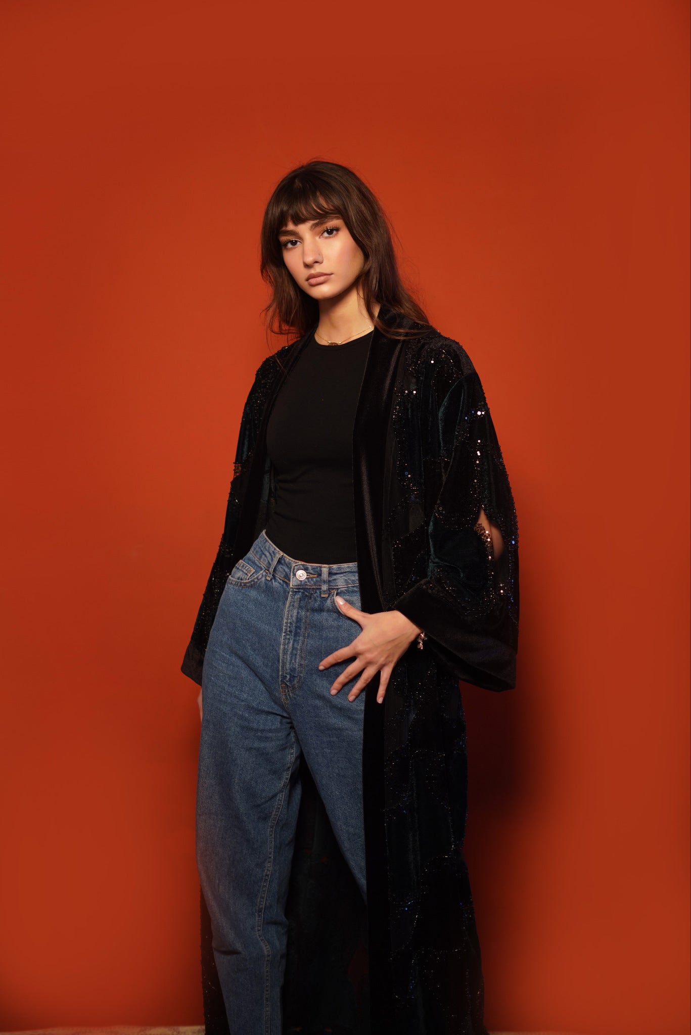 Green Embroidered Velvet Abaya