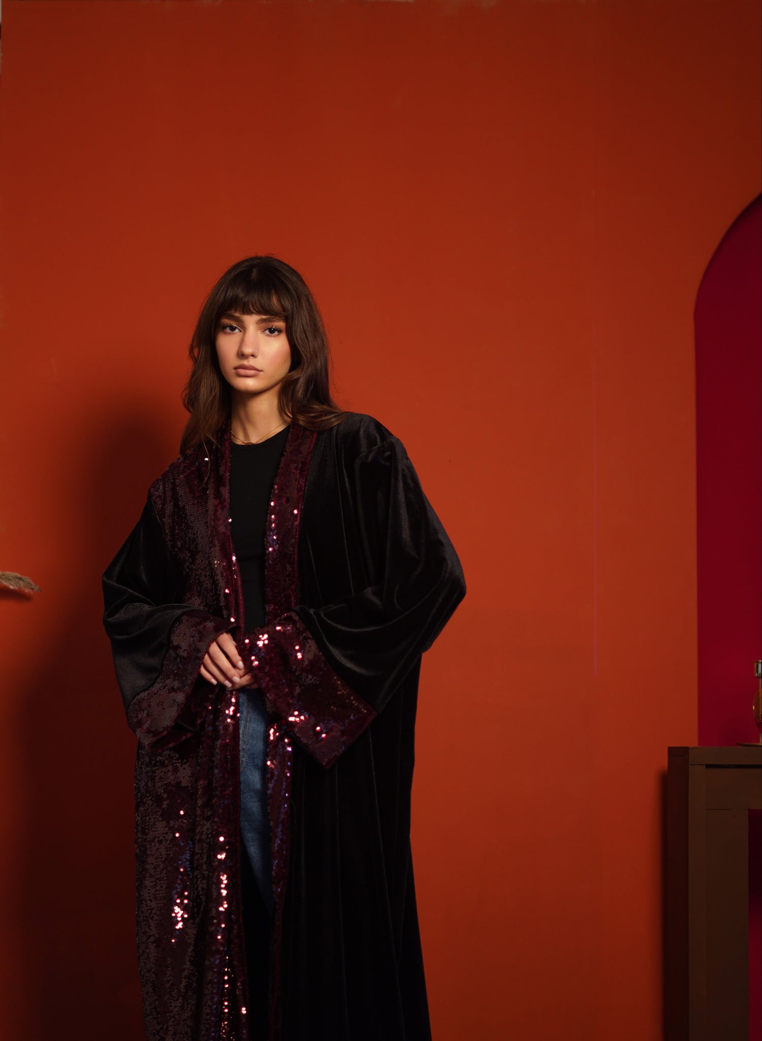 Burgundy Sequin Abaya