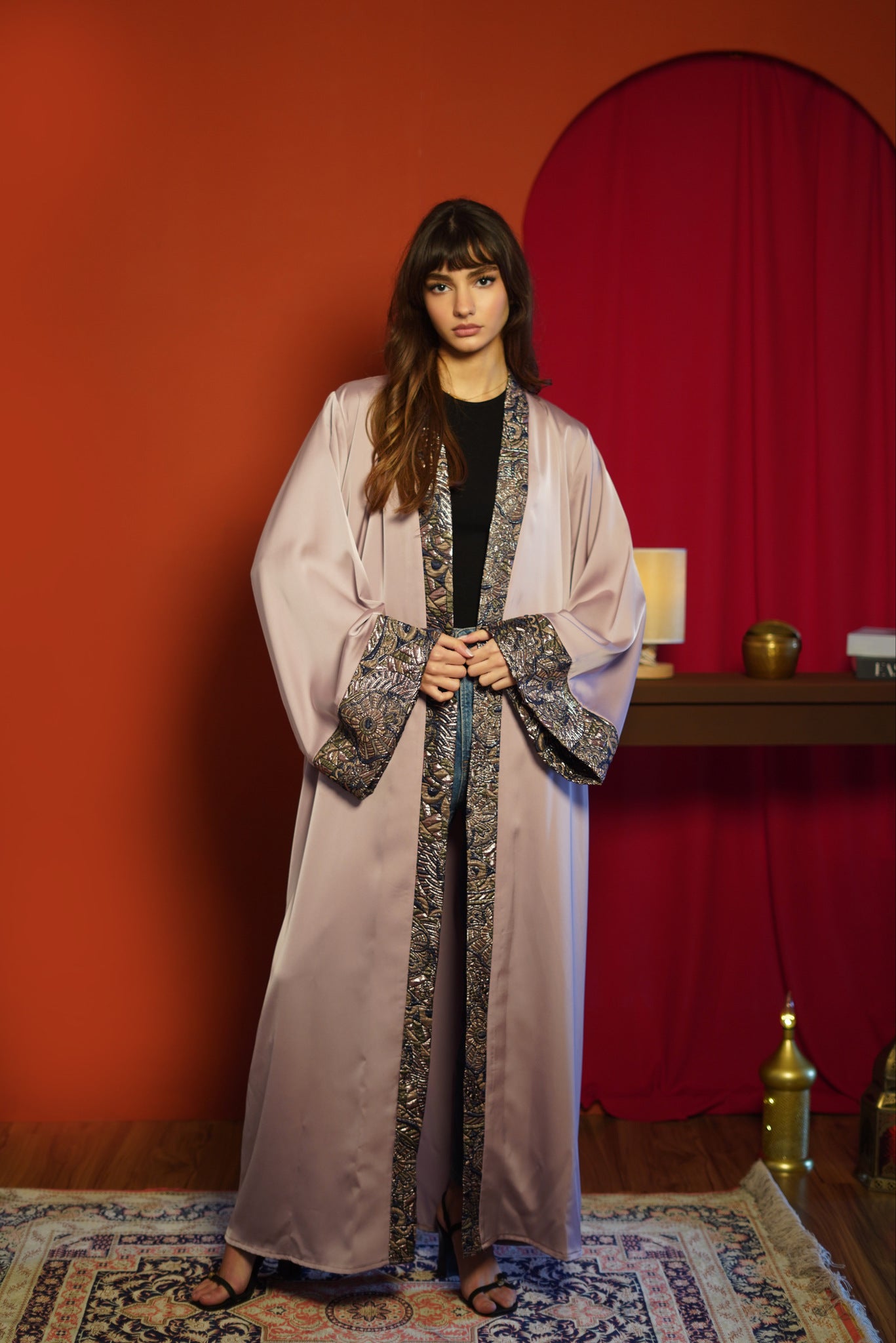 Blush Mosaic Belted Abaya