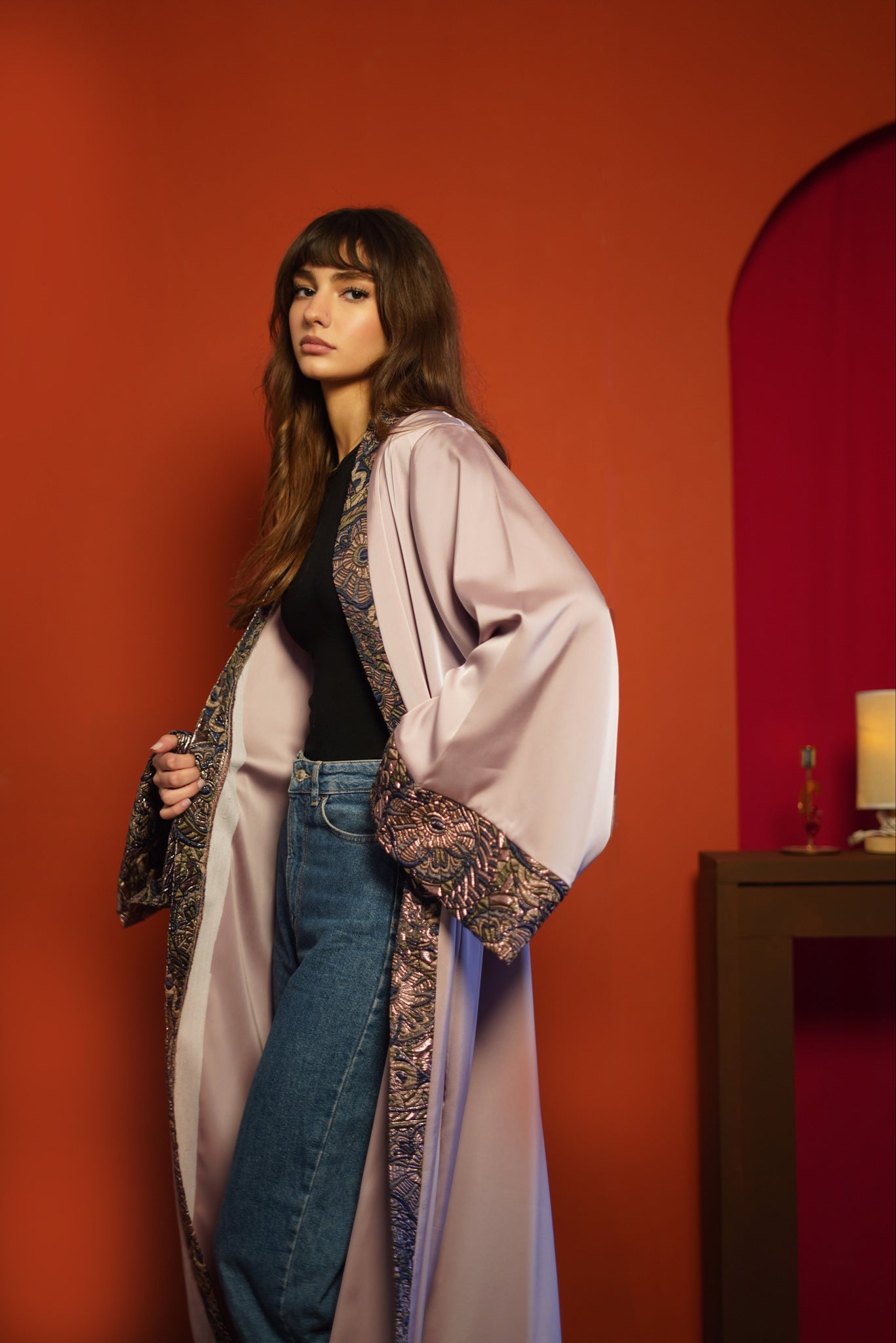 Blush Mosaic Belted Abaya