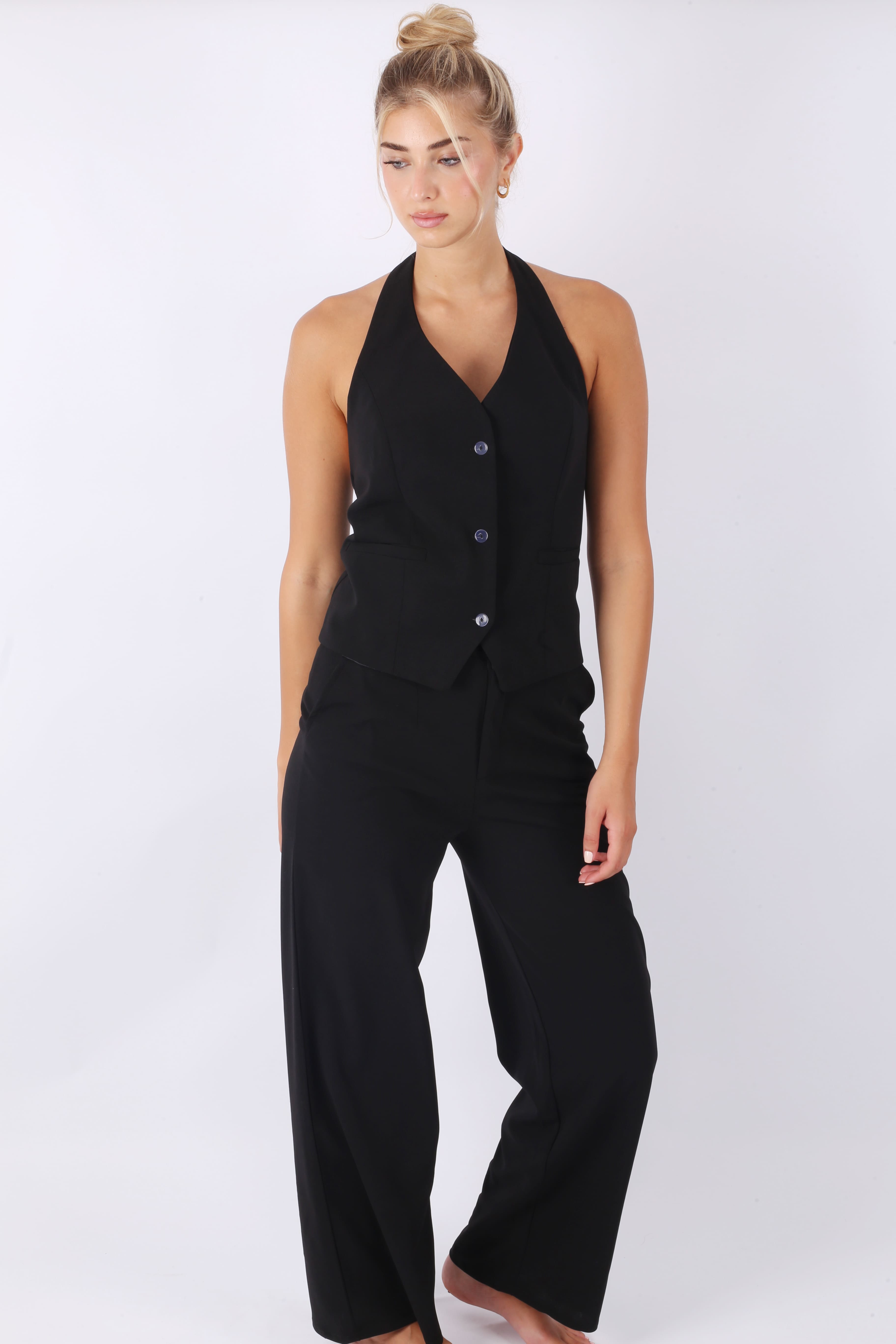 Black Halter Vest & Pants Set