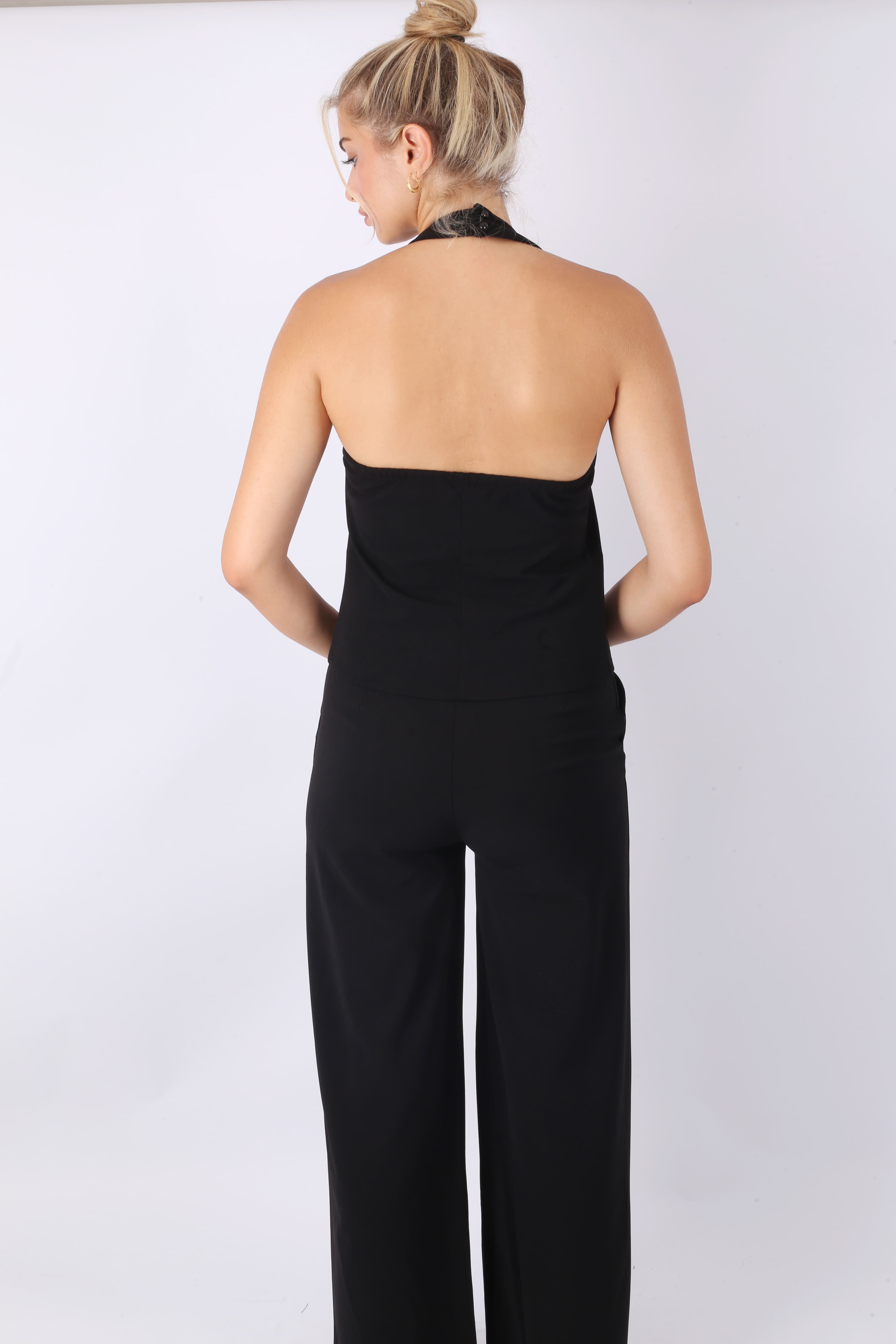 Black Halter Vest & Pants Set