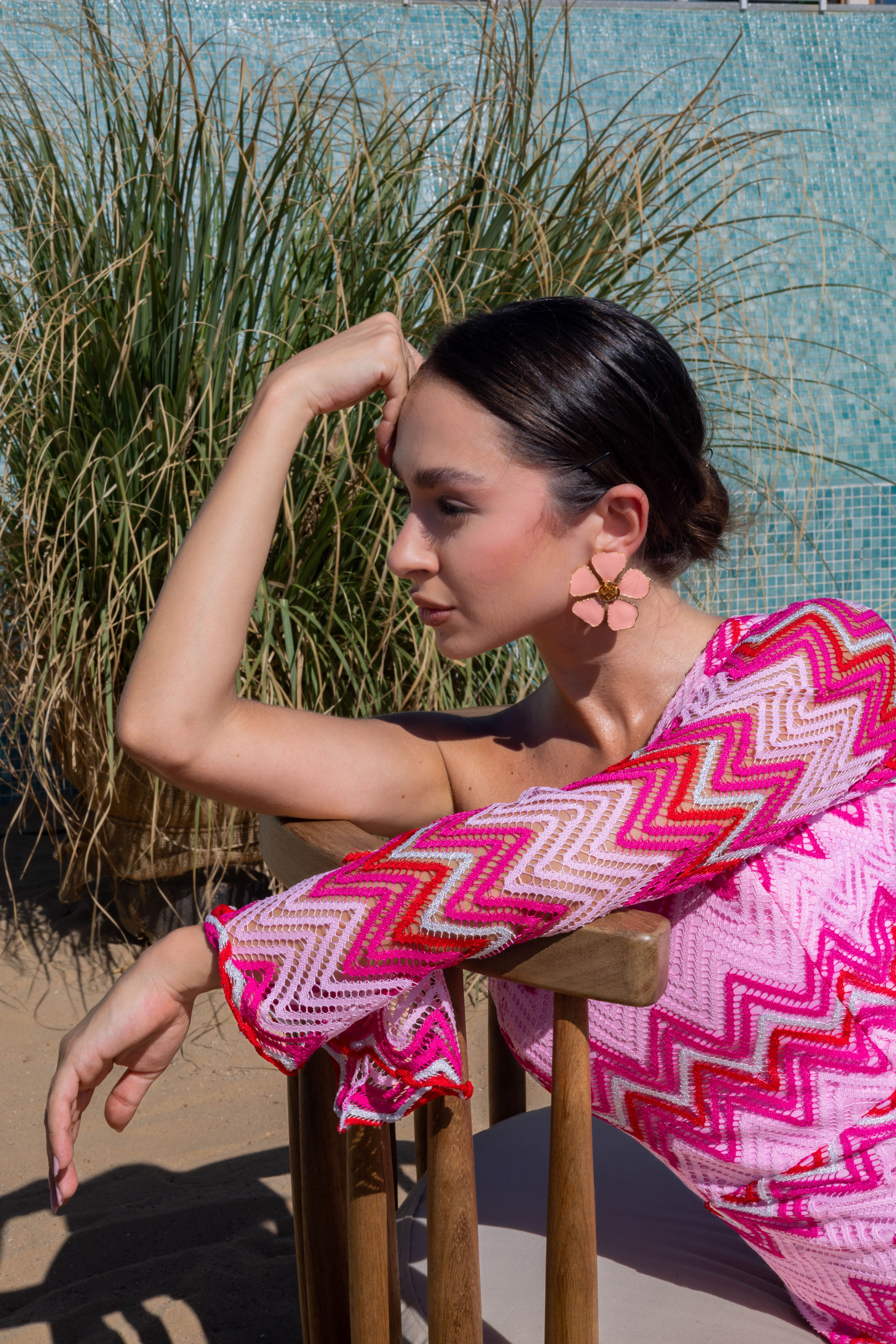 Coral Wave One-Shoulder Dress