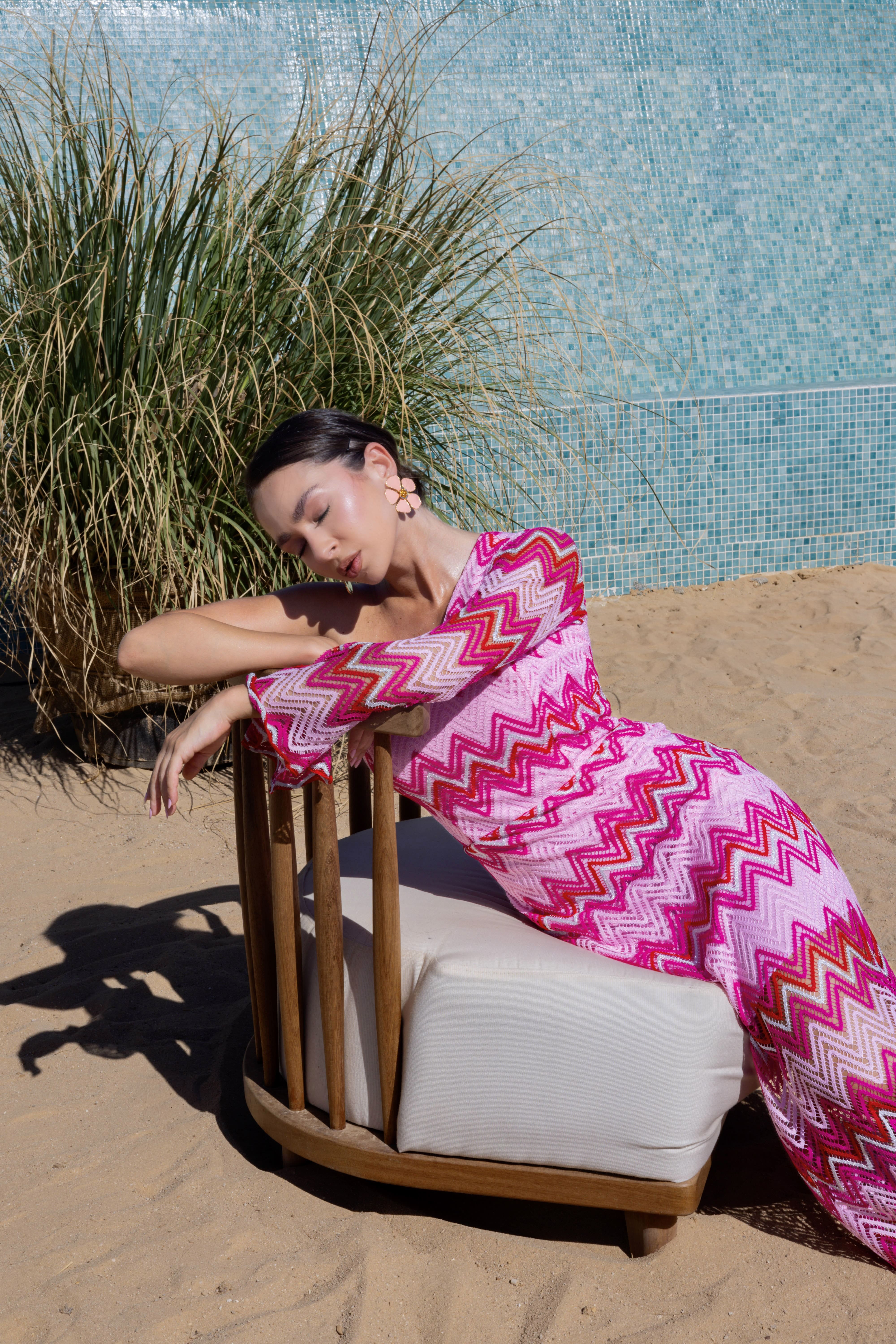 Coral Wave One-Shoulder Dress