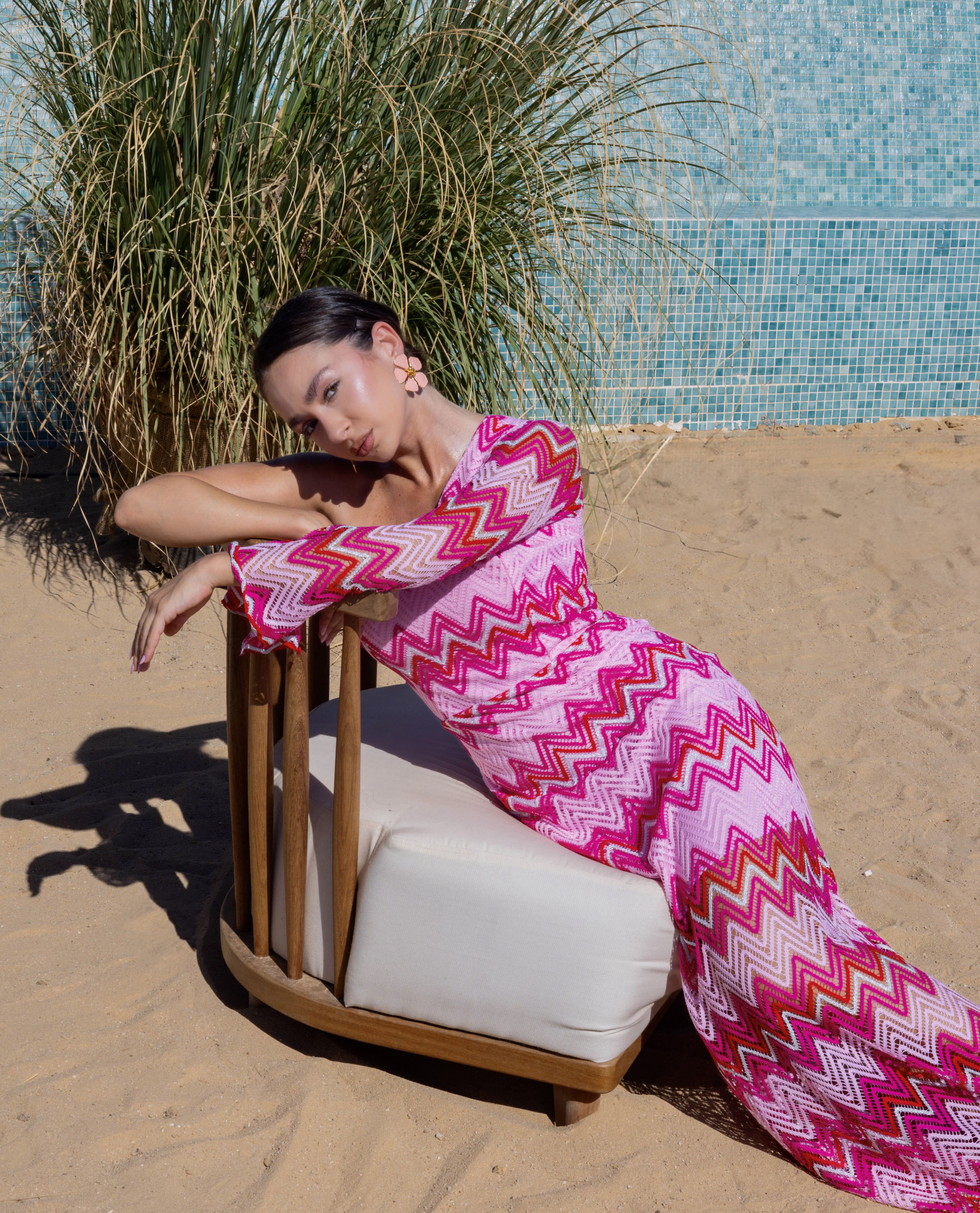 Coral Wave One-Shoulder Dress