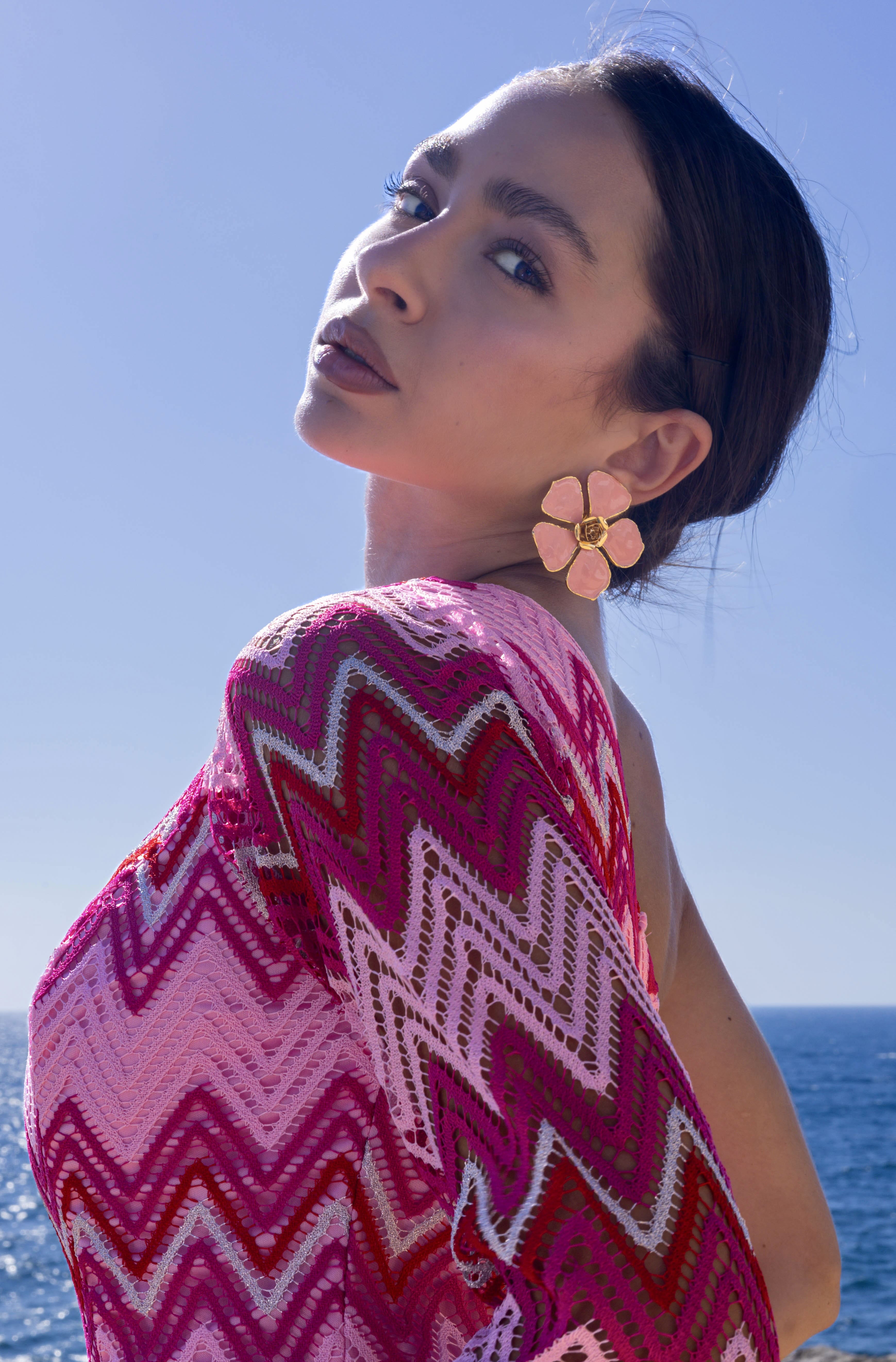 Coral Wave One-Shoulder Dress