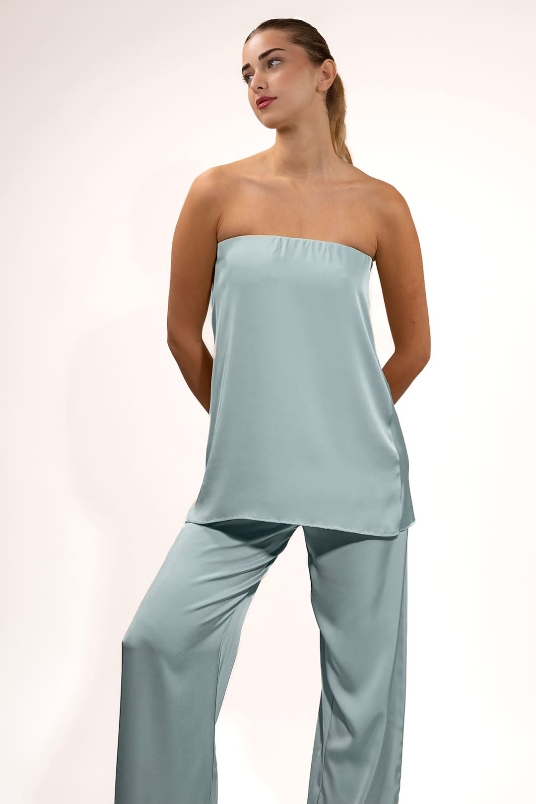 Strapless Satin Set - Baby Blue