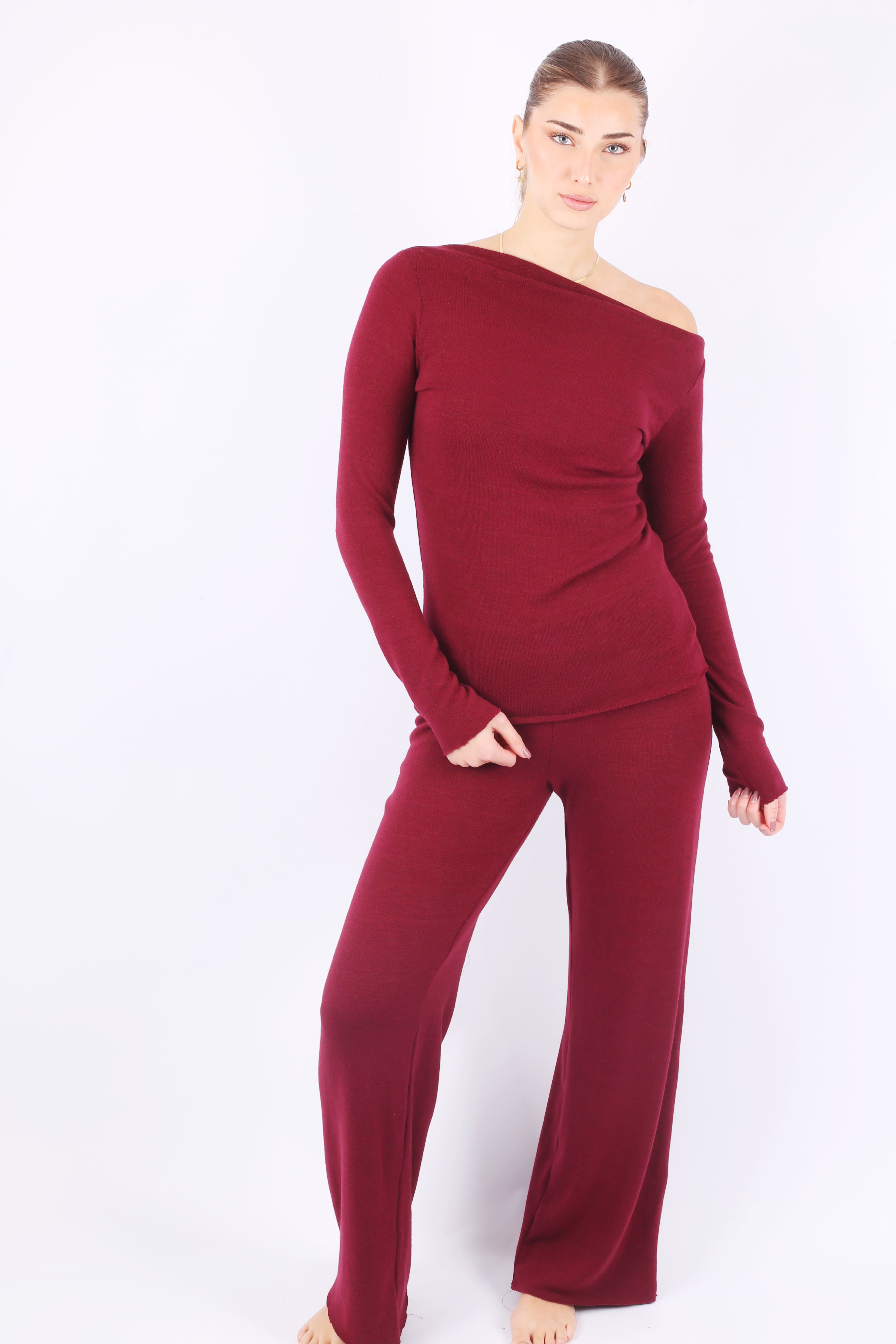 Wide-leg Burgundy Set