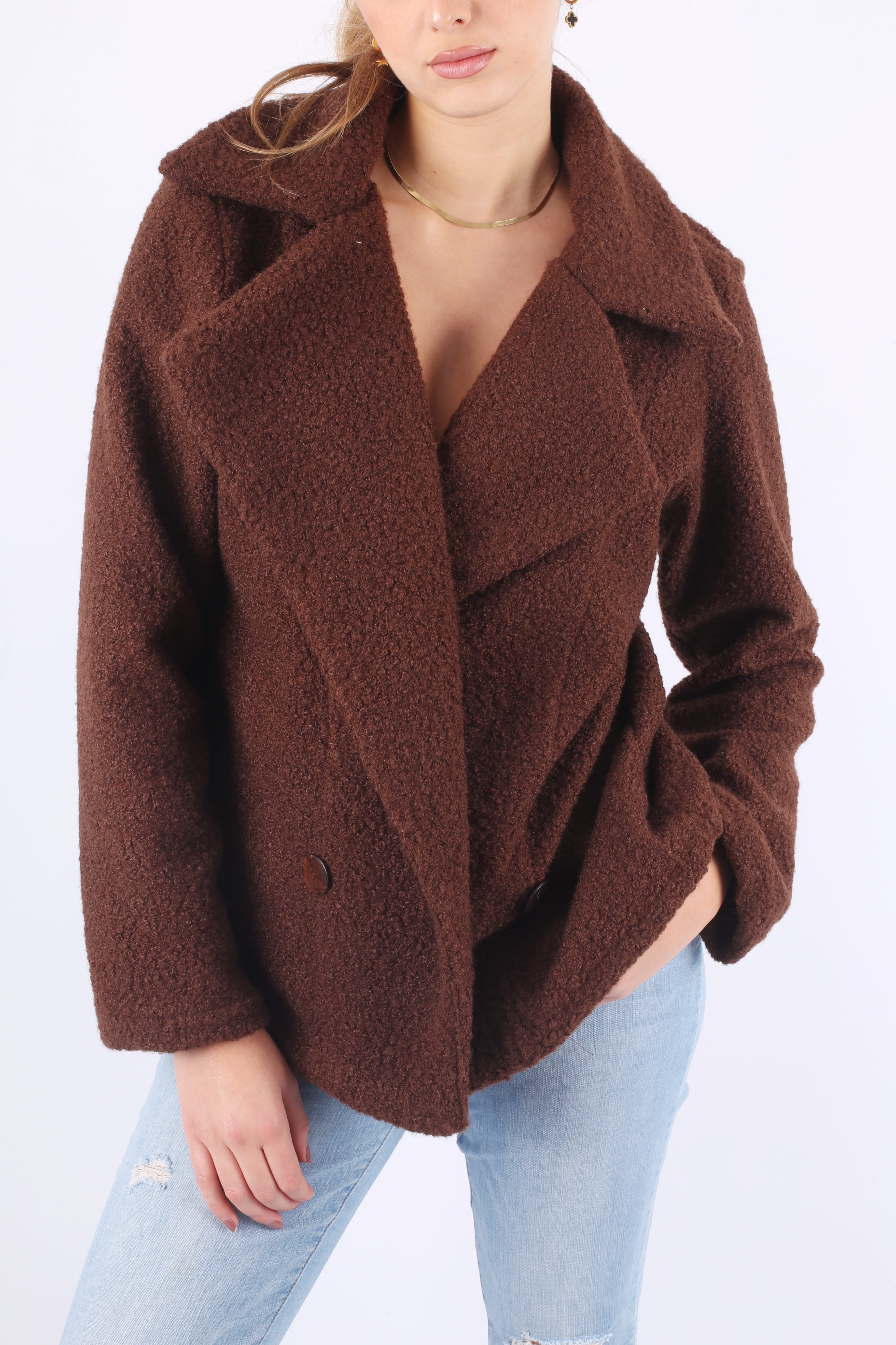 Bouclé Jacket - in Brown