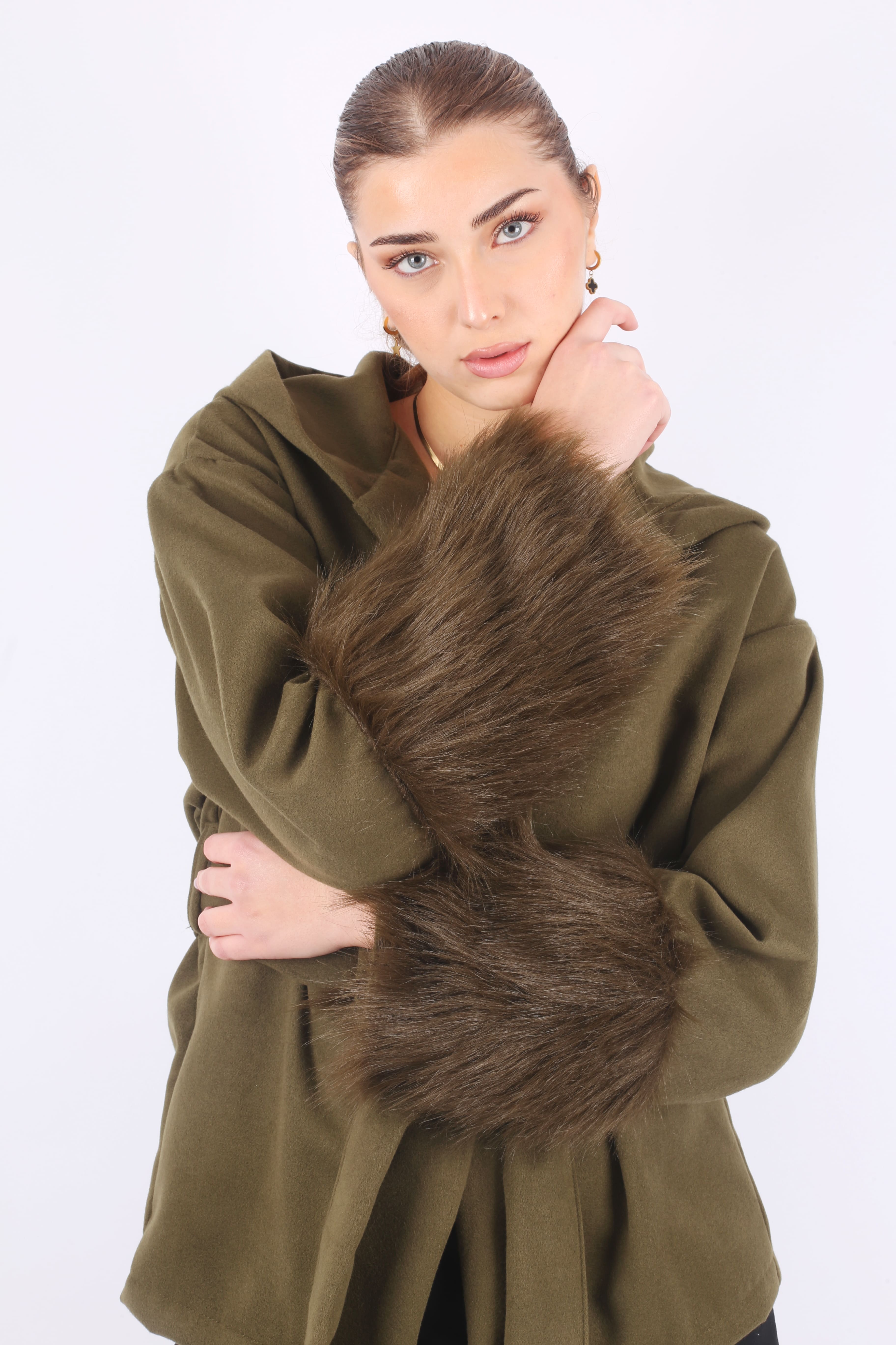 Olive Faux Fur Belted Jacket