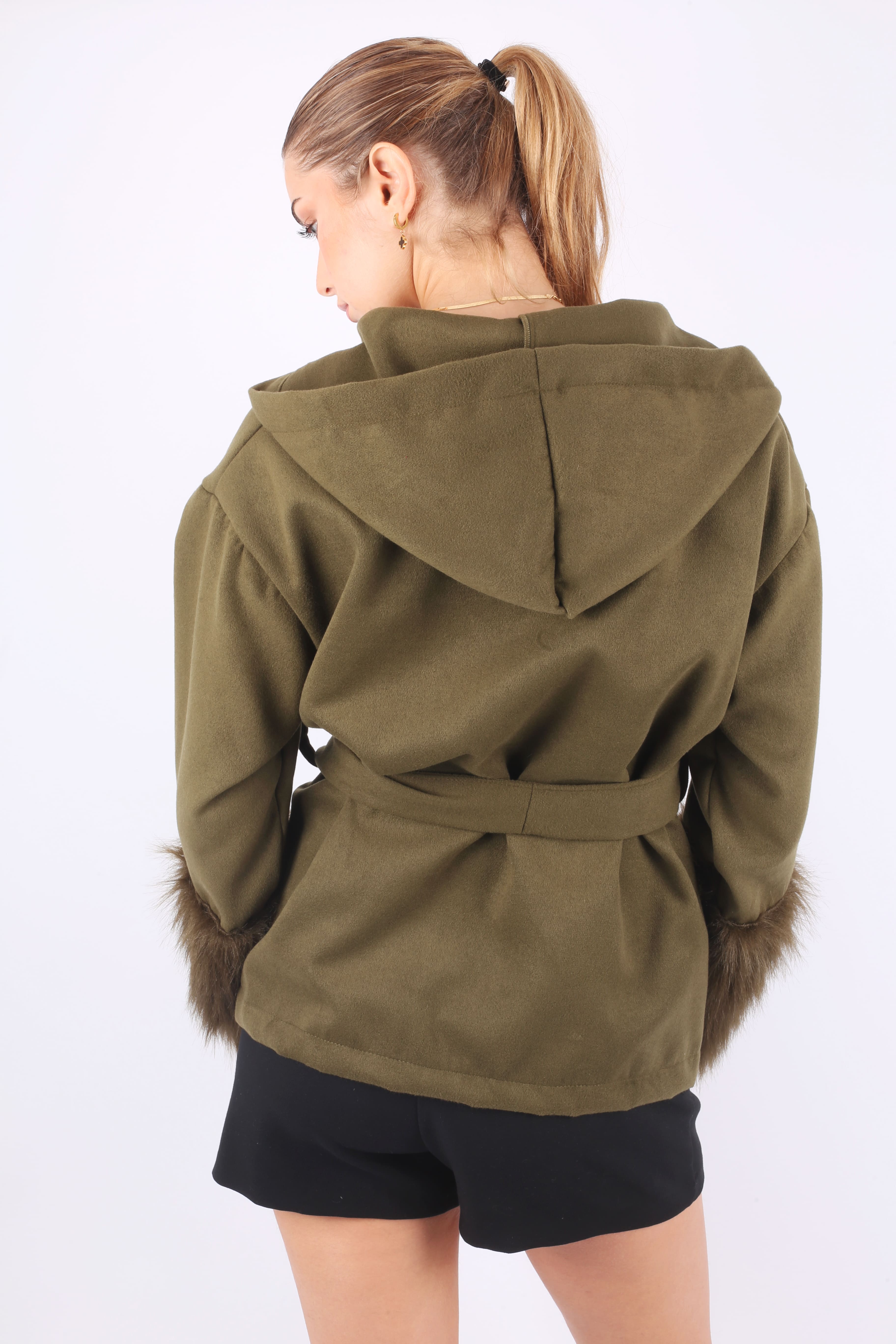 Olive Faux Fur Belted Jacket