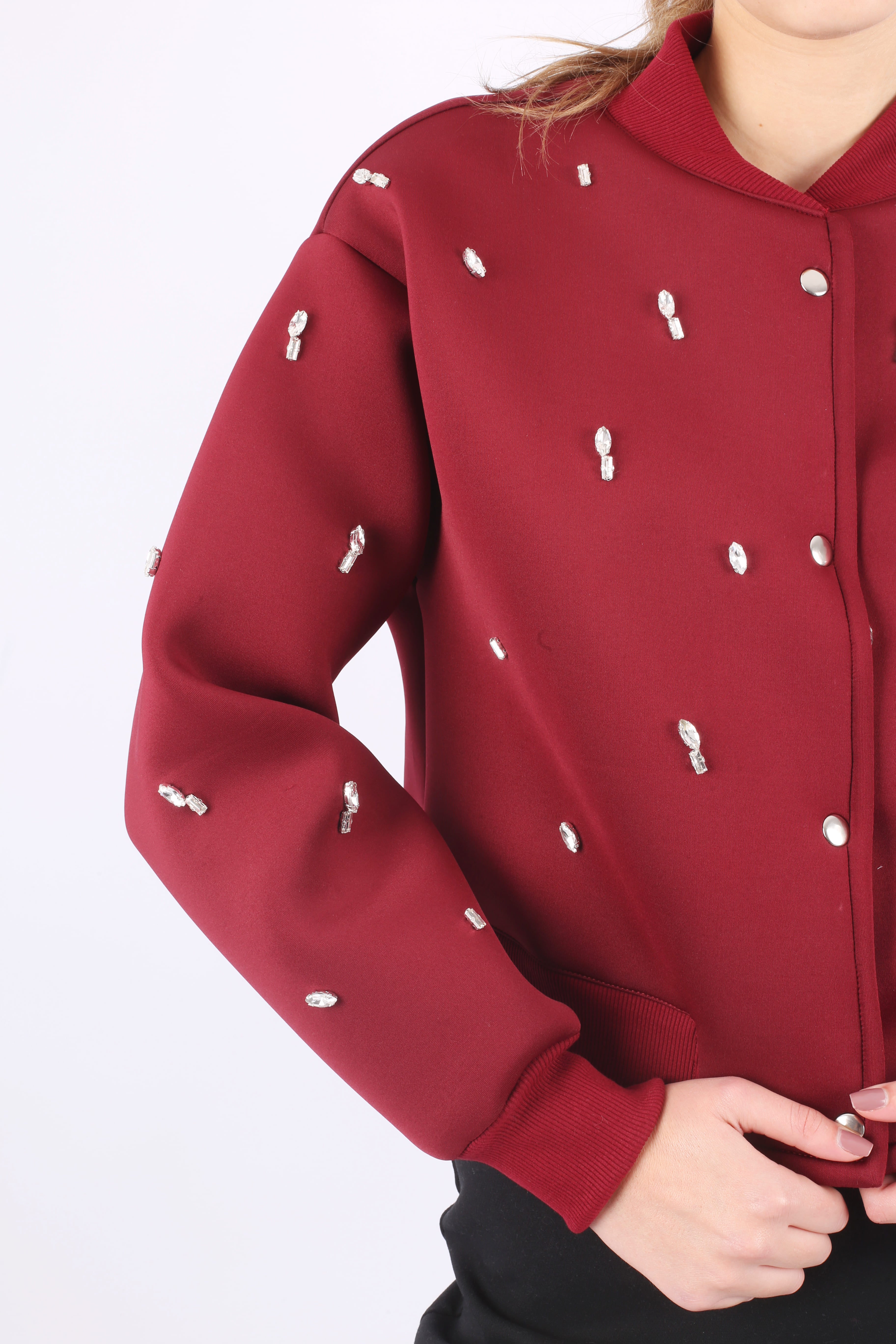 Embellished Burgundy Bomber Jacket