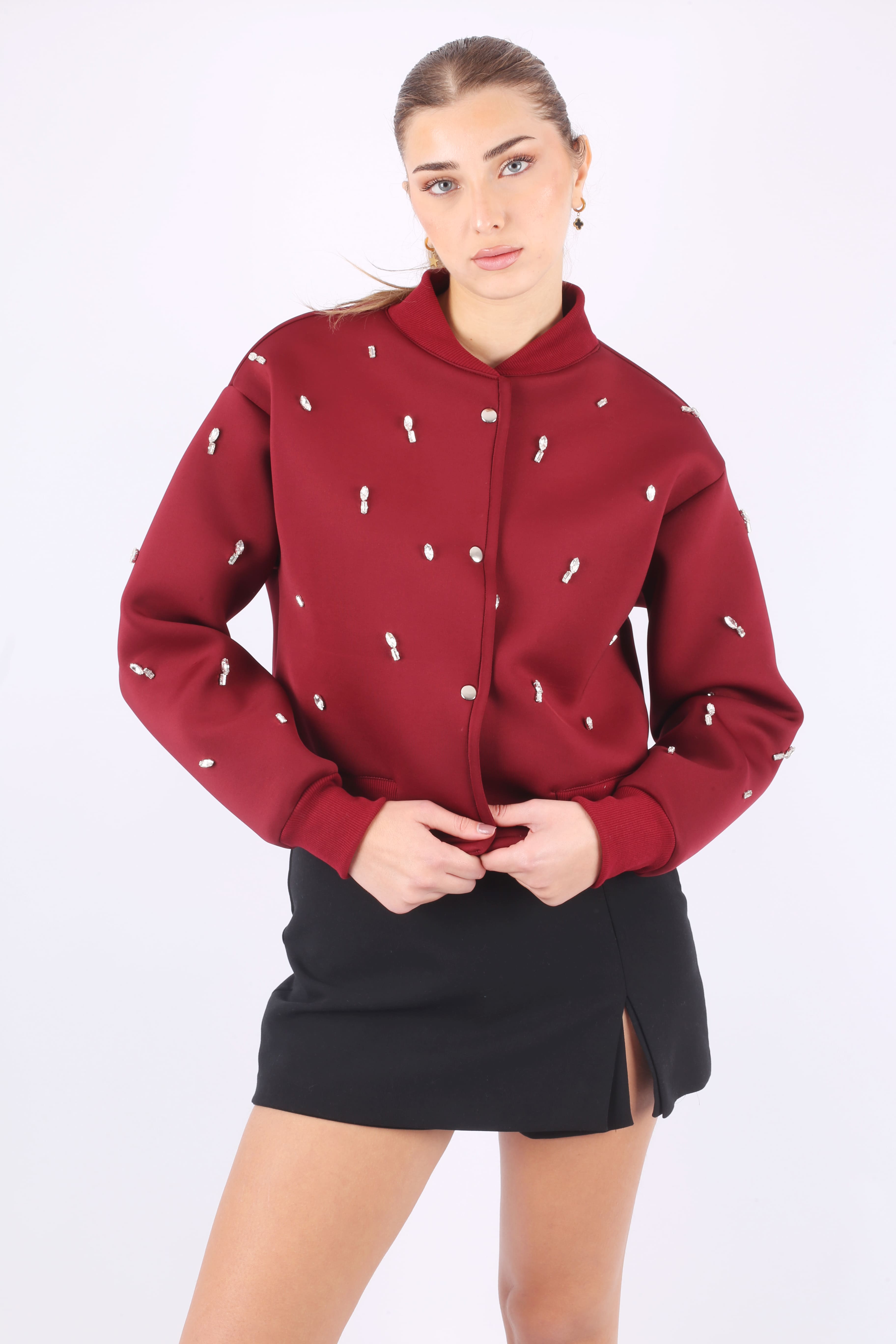 Embellished Burgundy Bomber Jacket