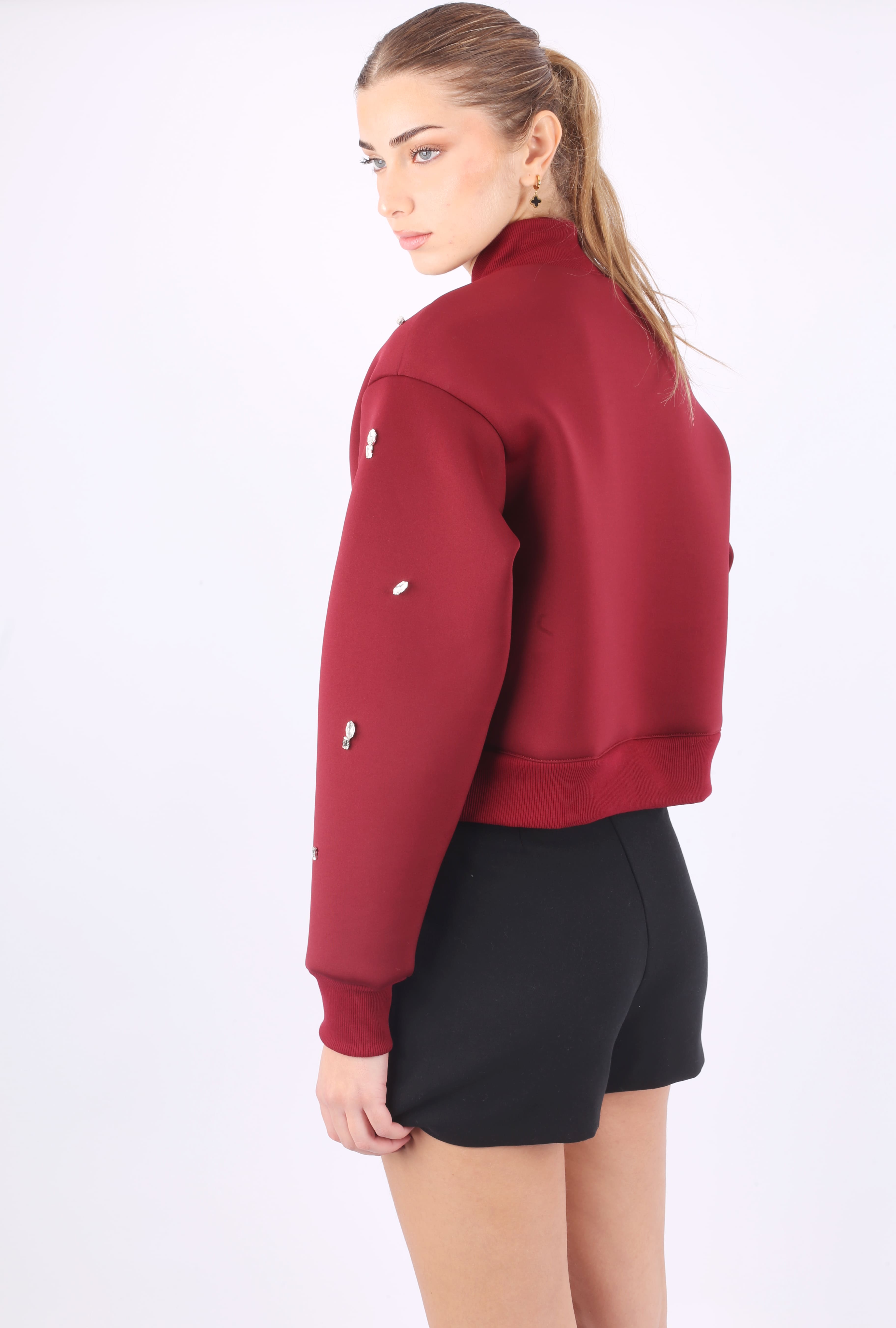 Embellished Burgundy Bomber Jacket