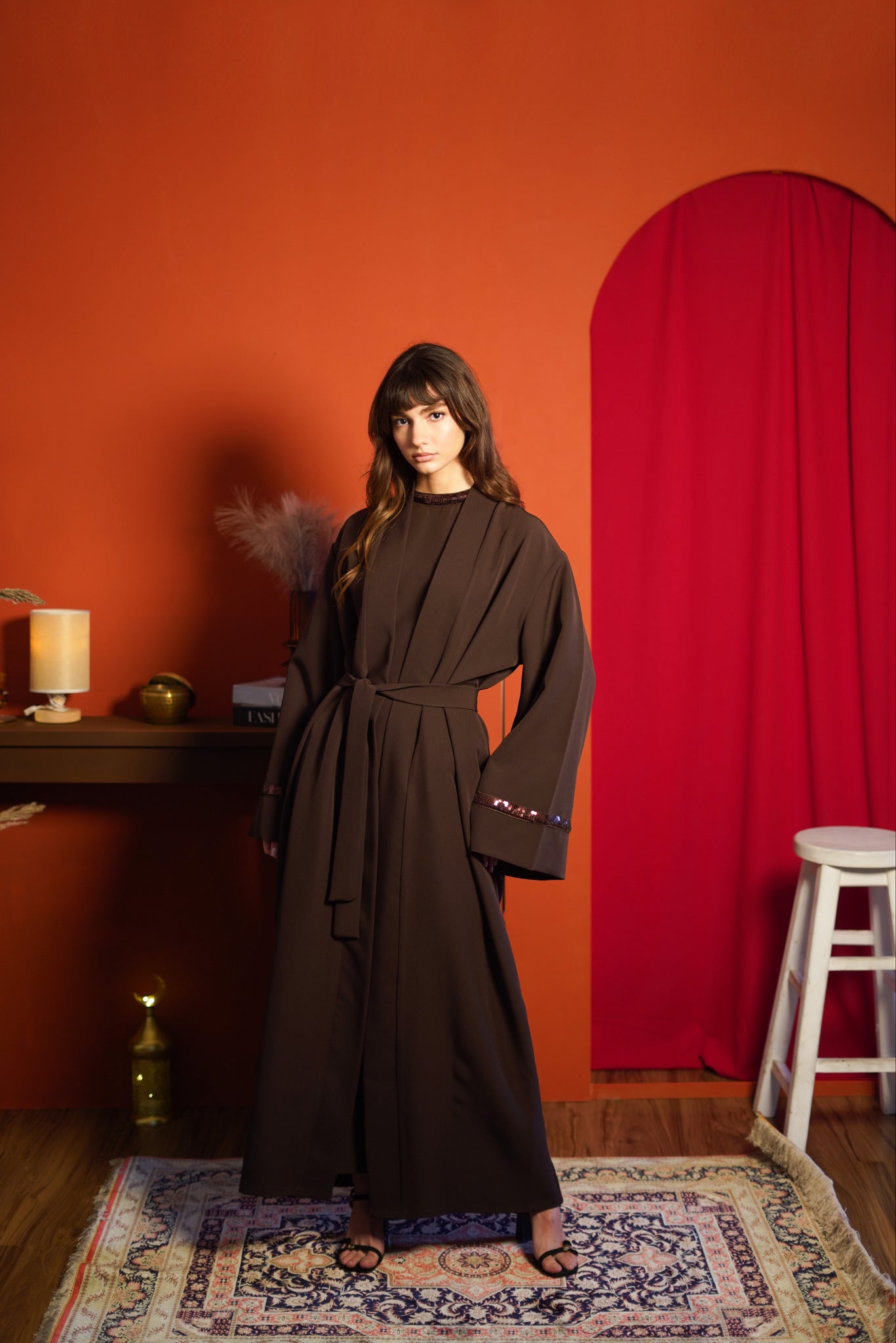 Brown Dress & Abaya Set