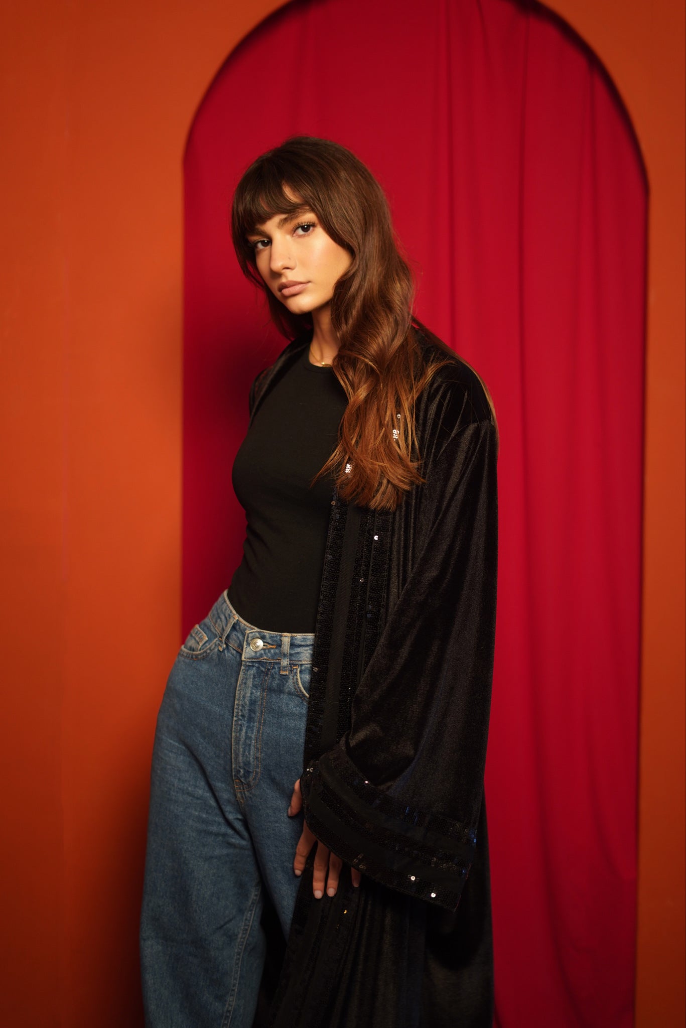 Black Velvet Sequin Abaya