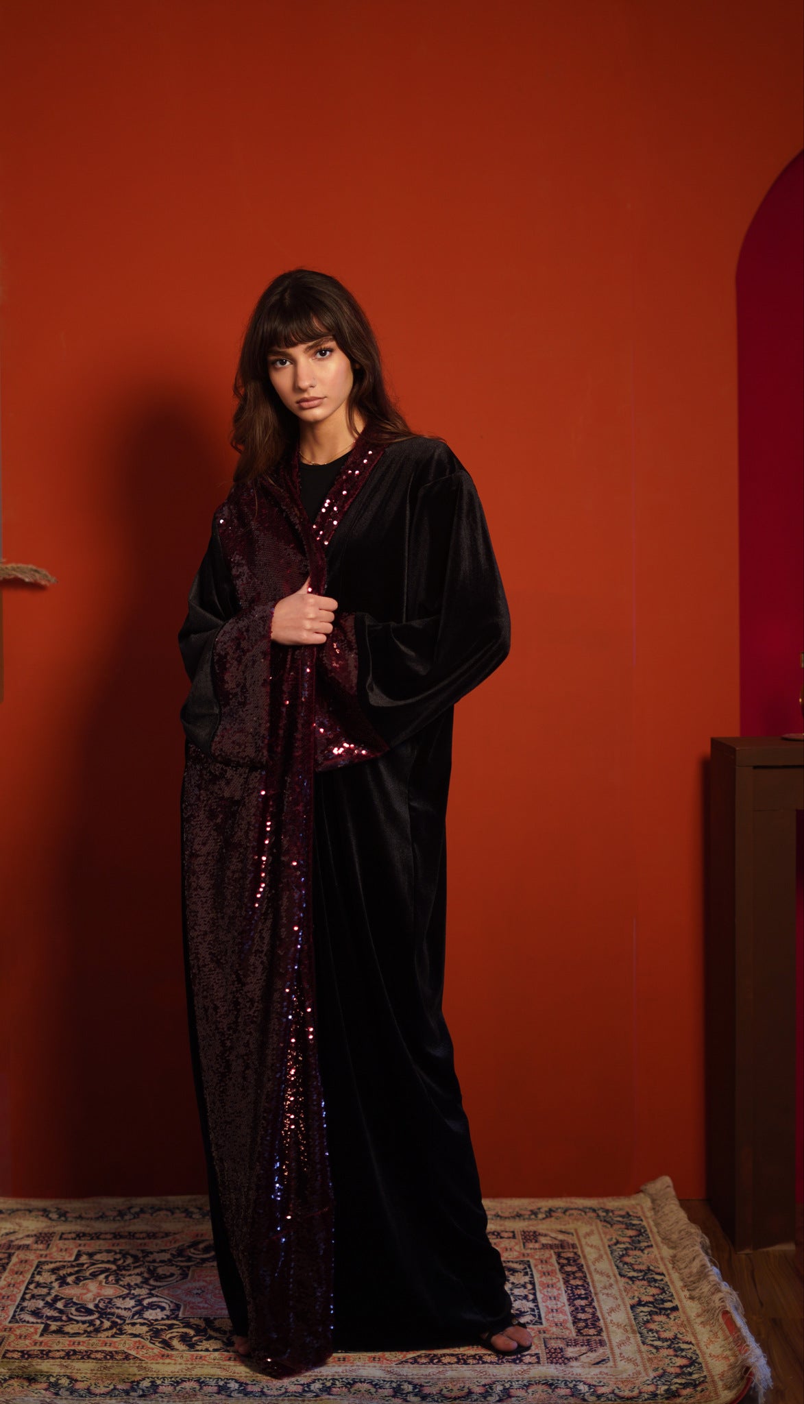 Burgundy Sequin Abaya