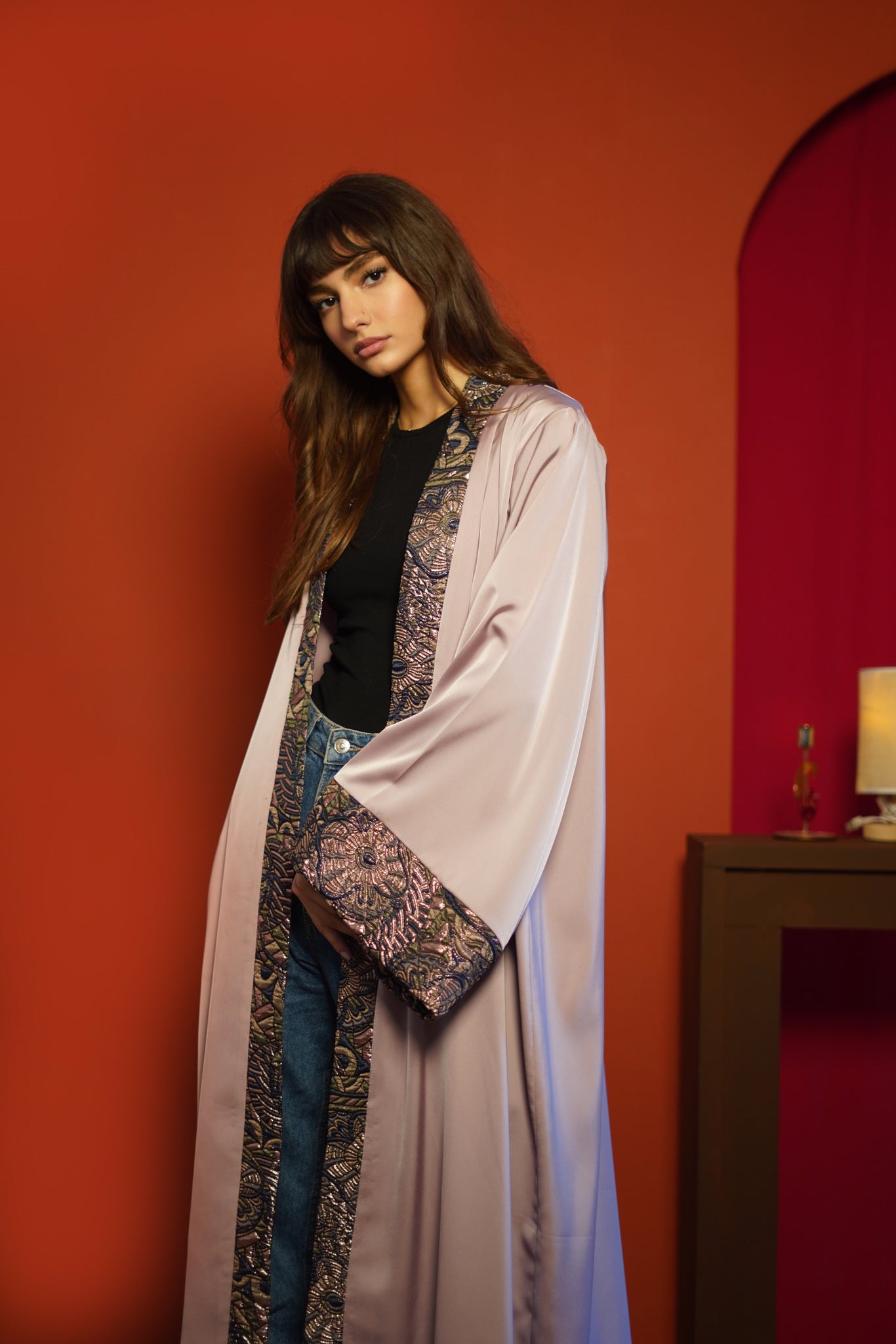 Blush Mosaic Belted Abaya