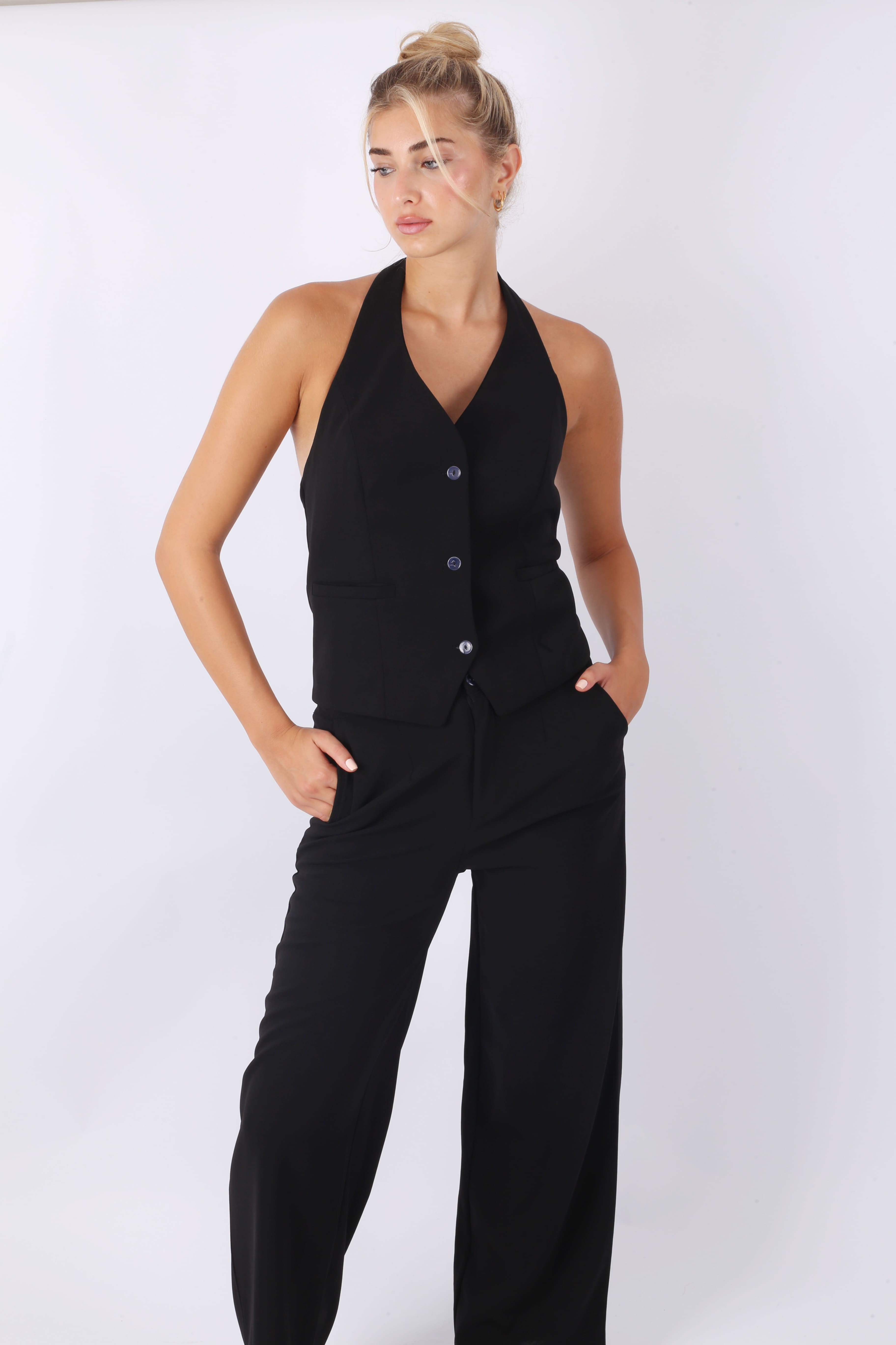 Black Halter Vest & Pants Set