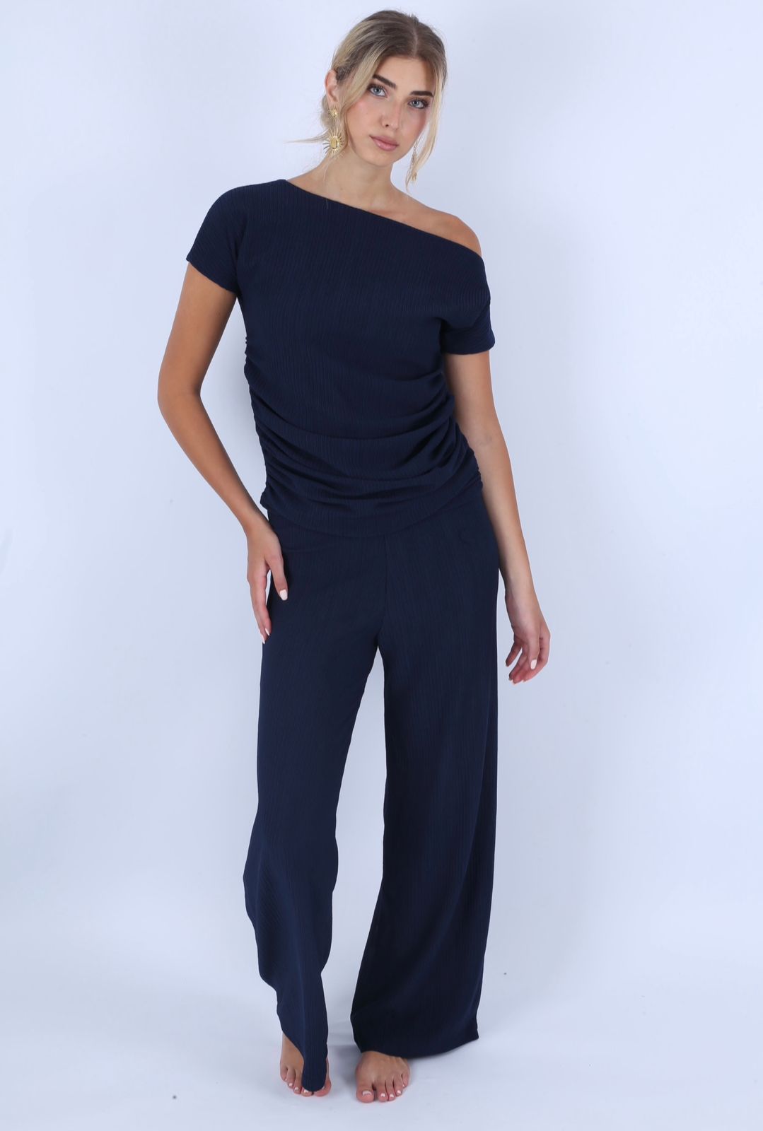 Navy Blue Off Shoulder Set