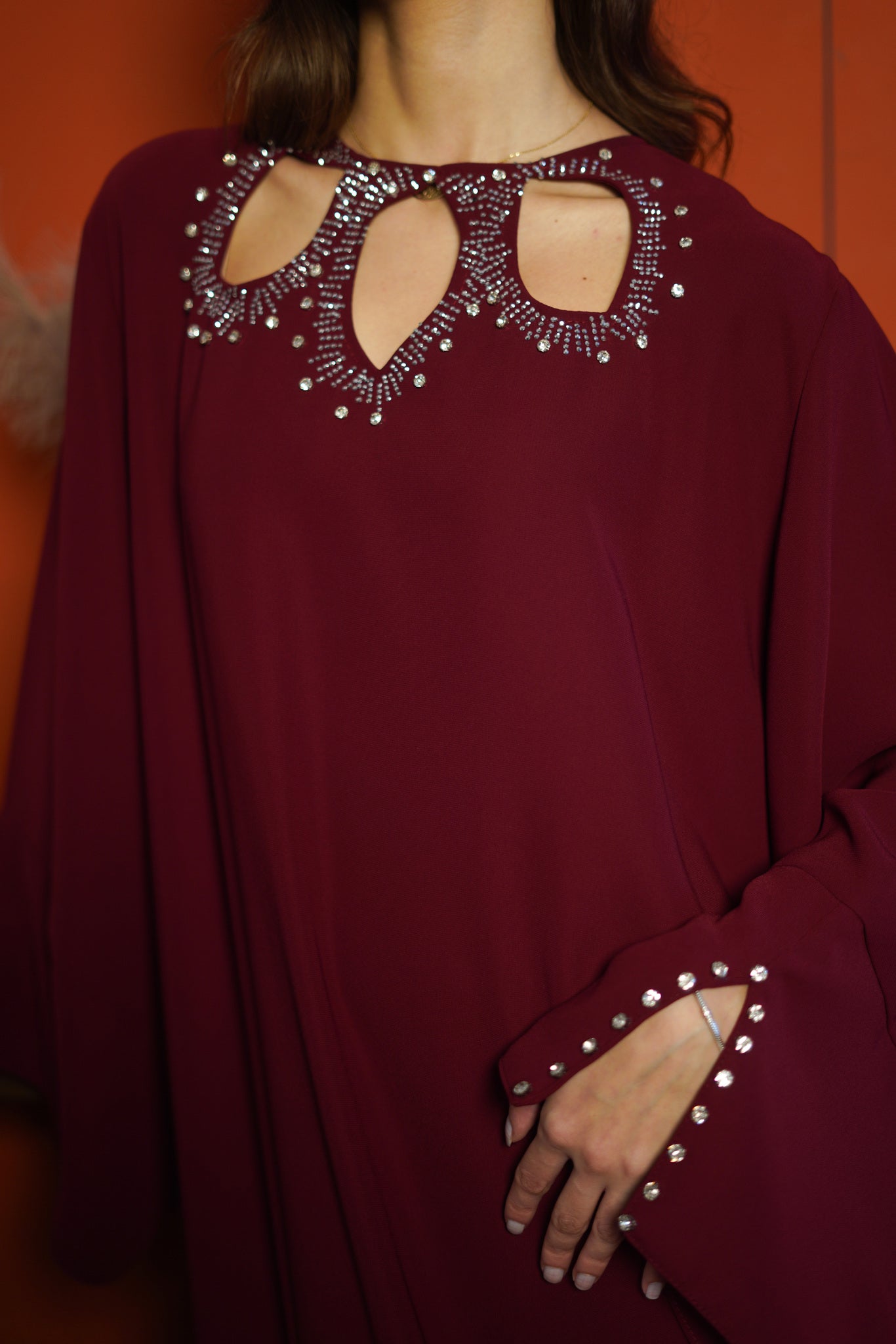 Burgundy Crystal-Embellished Kaftan