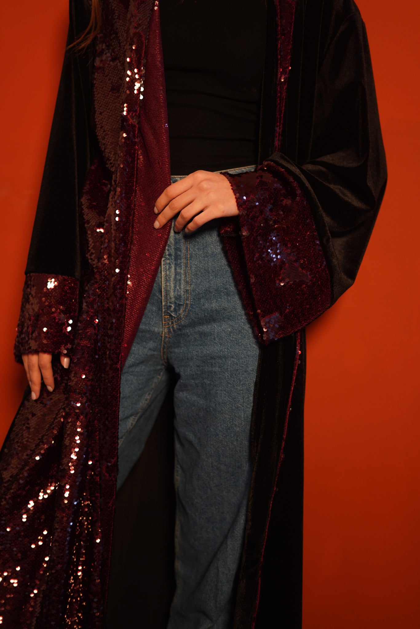 Burgundy Sequin Abaya